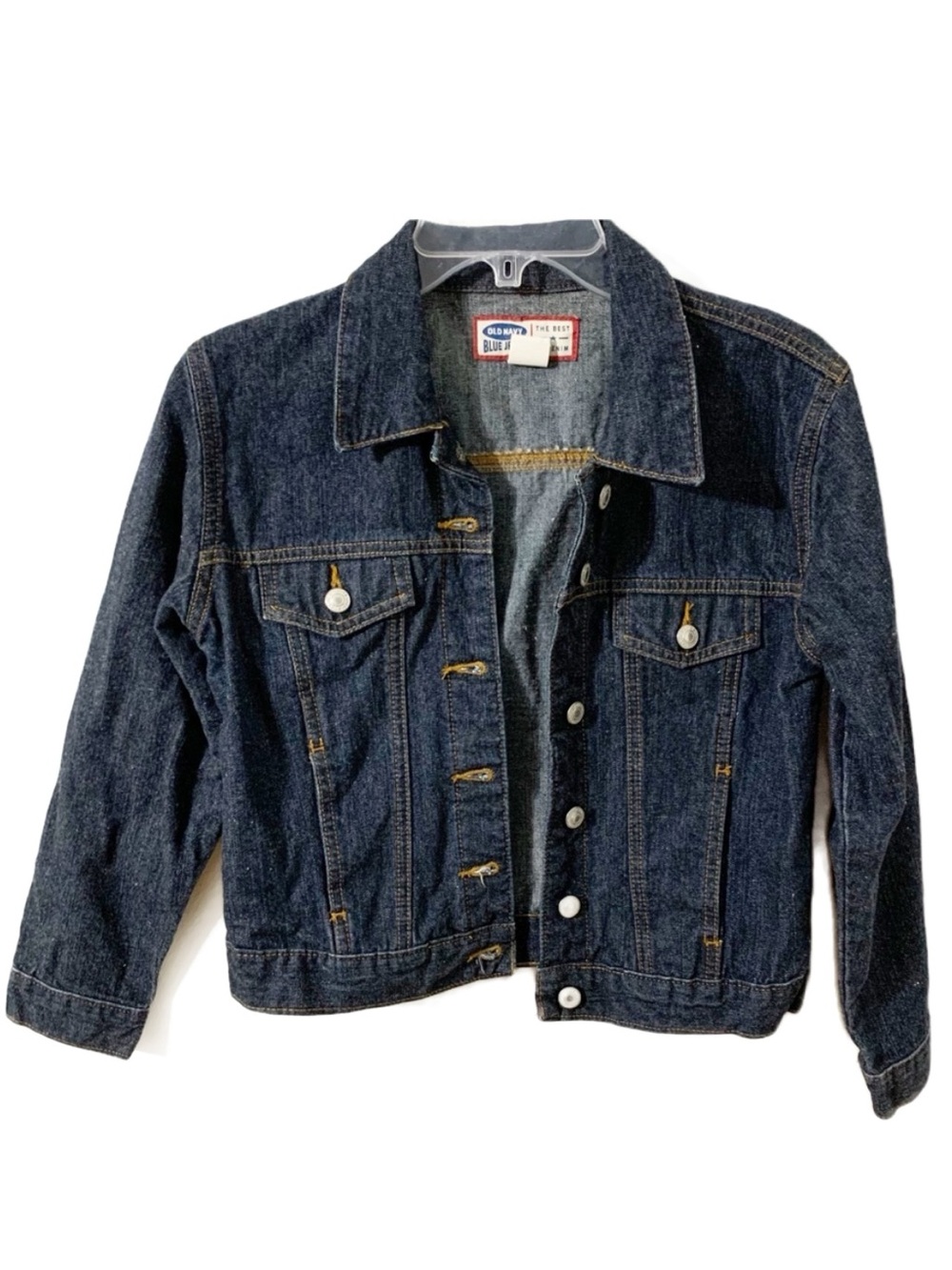 Old Navy Dark Wash Long Sleeve Button Front Denim Jean Jacket Pointed Collar 🔵